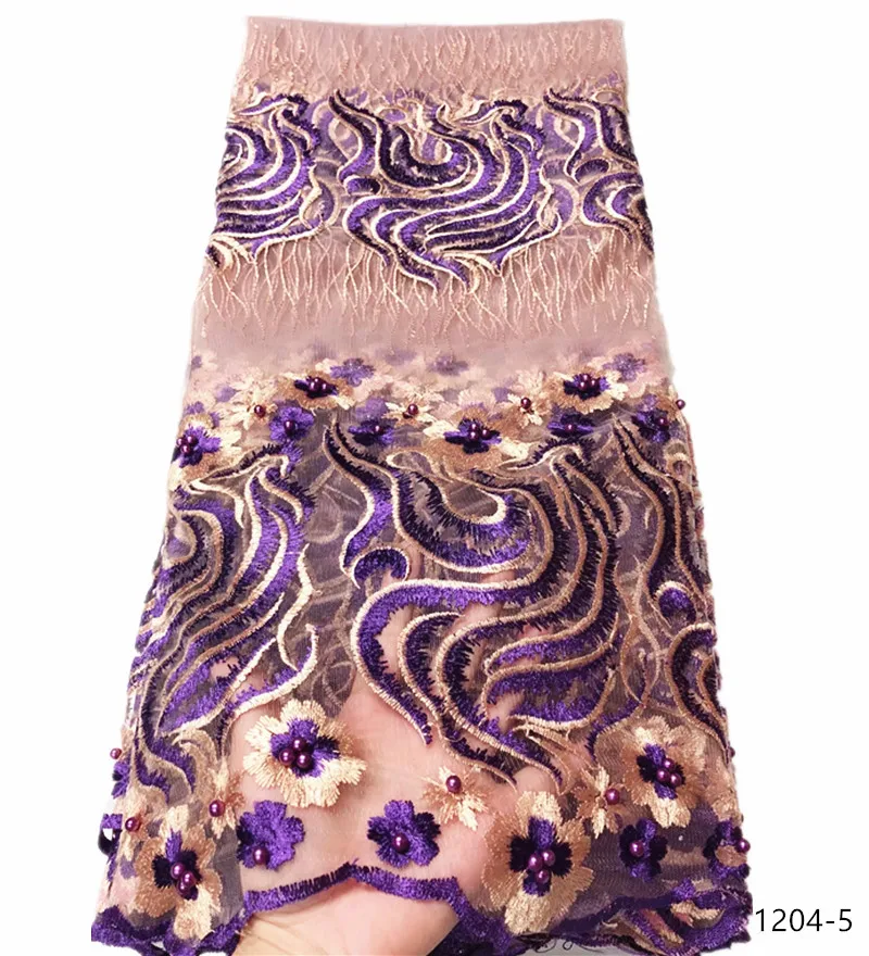 

Latest French Nigerian Laces Fabrics High Quality African Tulle Beaded Laces Fabric Wedding African French Tulle Lace 1204