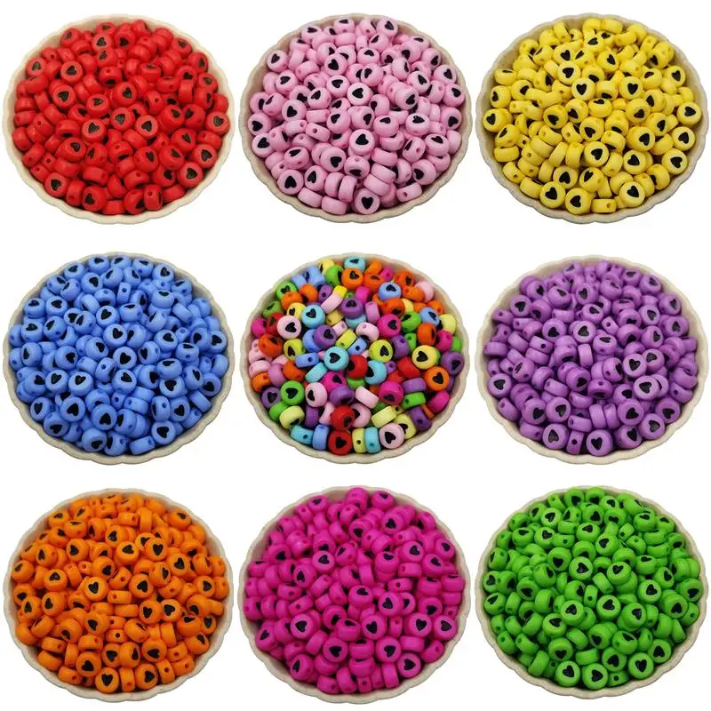 

New 100PCS 7mm Acrylic Bead Solid Loose Spacer Beads Heart Shape DIY Jewelry Accessories Necklace Bracelet Making Fingdings