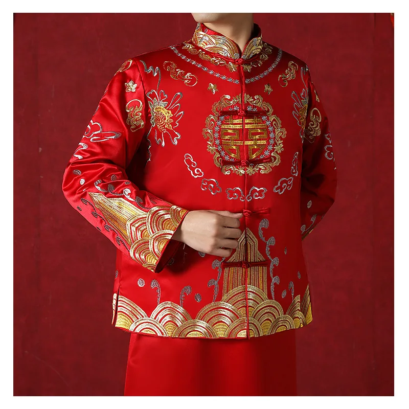 

Summer New Simple Version Happy Word Men's Wedding Dress Groom Toast Suit Tang Suit Chinese Traditional Groom Wear
