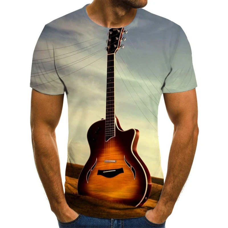 

2021 new explosions comfortable fashion men's 3D printed music instruments summer hot sports T-shirts leisure sports T-shirts
