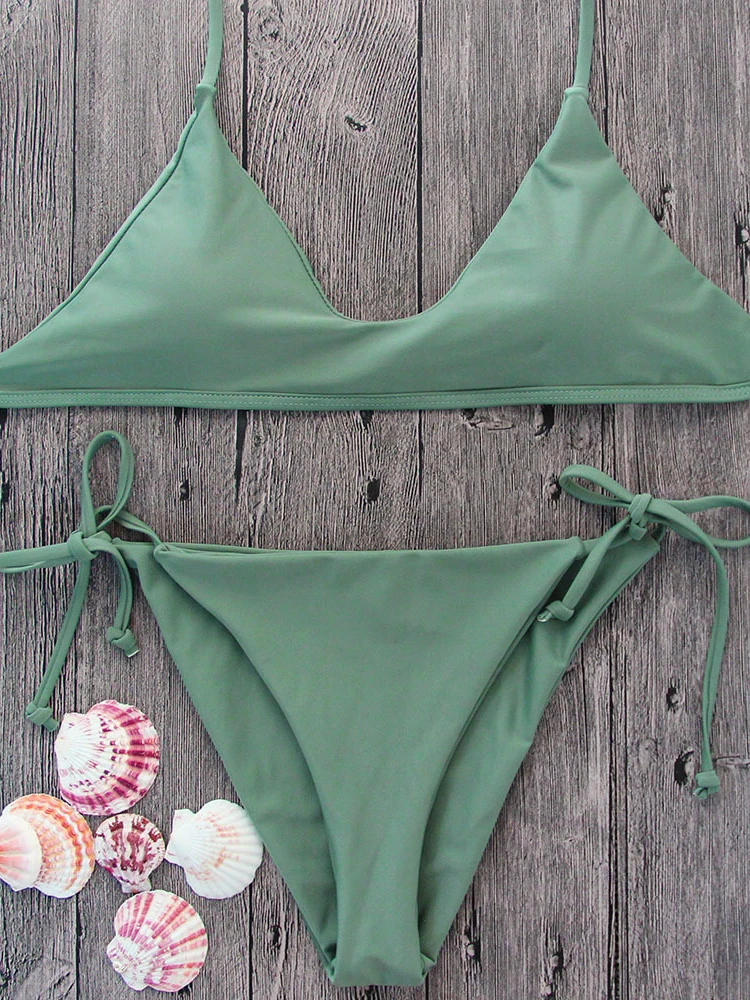 

2021 Summer Solid Sexy Bikini Army Green Swimsuit Women 2 Pieces High Waist Bikinis Push Up Swimwear Tankini Bathing Suit