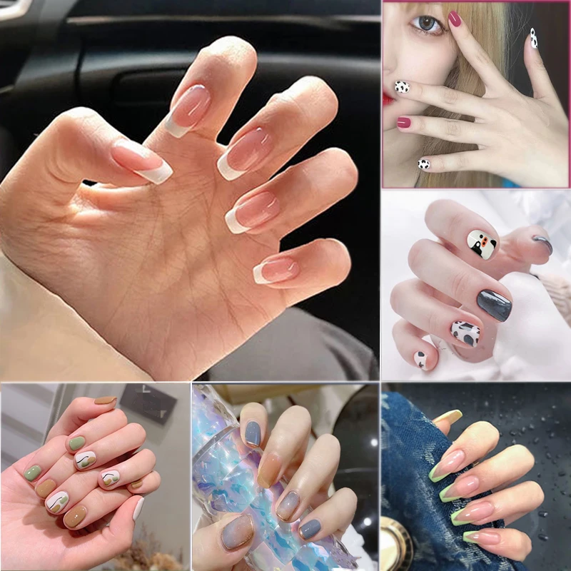 

24Pcs Fake Nails Acrylic Full Cover Coffin Artificial False Nails Tips With Glue Press on nails Short Art Tools Accessories