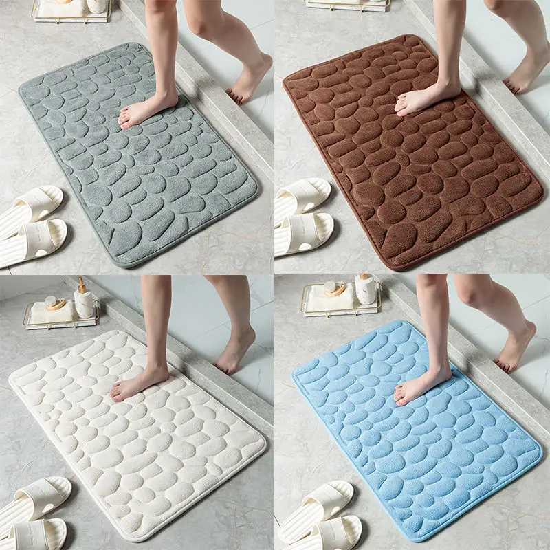 

Memory Foam Pad Cobblestone Embossed Bathroom Bath Mat Non-slip Carpets In Wash Basin Bathtub Side Floor Rug Shower Room Doormat