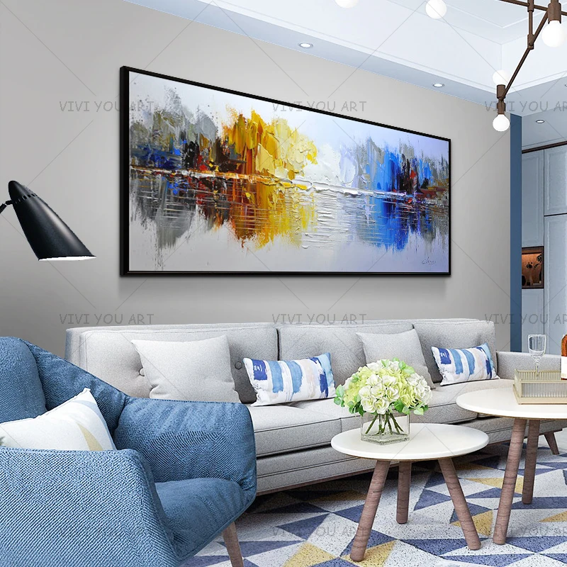 

100%Hand-painted Abstract Color Oil Painting Lake Colorful Landscape Wall Art Canvas Painting For Home Decoration Unframed