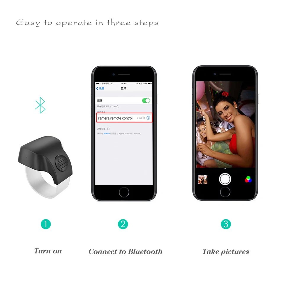 Селфи кнопка спуска затвора Кольцо Мобильный телефон селфи Bluetooth дистанционное