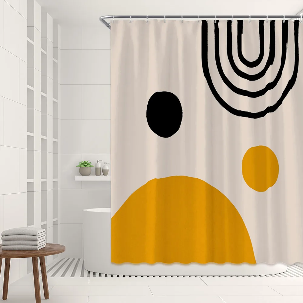 

Abstract Geometric Mid Century Shower Curtain Modern Minimalist Curve Plant Leaves Bathroom Decor Fabric Bathtubs Curtains Set