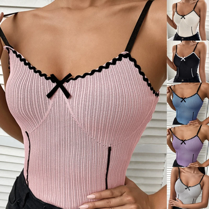 

Camis For Women Tank Top Camisole Off Shoulder Woman Vest Spaghetti Strap Colorblock Tops Elegant French Chic Womens Clothes