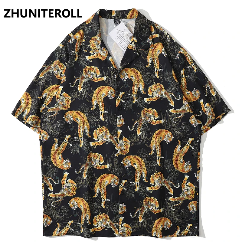 Гавайская пляжная рубашка с тигром и звериным принтом Мужская модная на