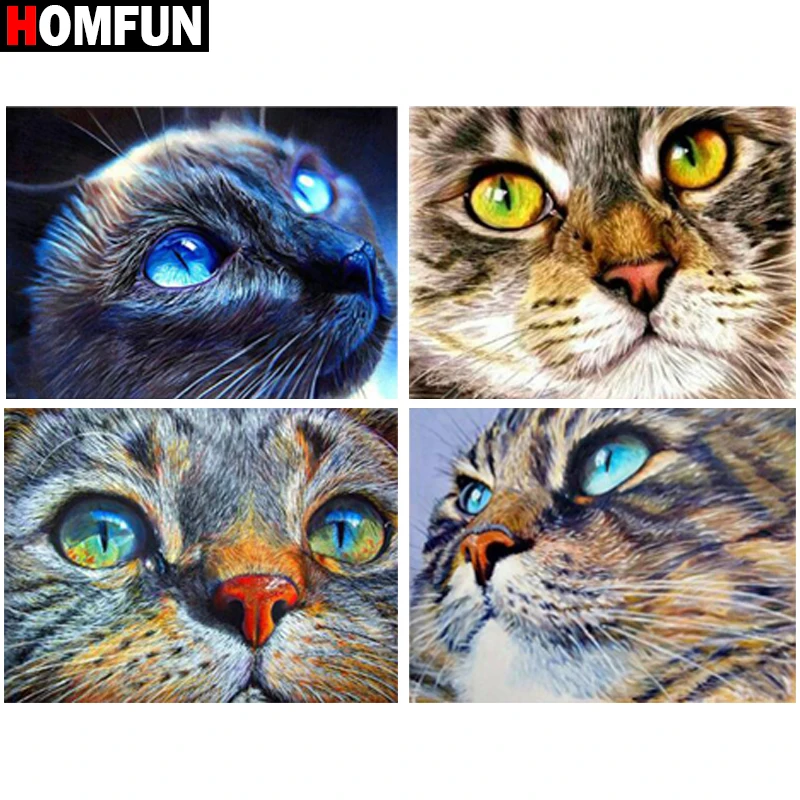 HOMFUN Алмазная вышивка крестиком на рисунке &quotживотных в стиле кошачий глаз камни