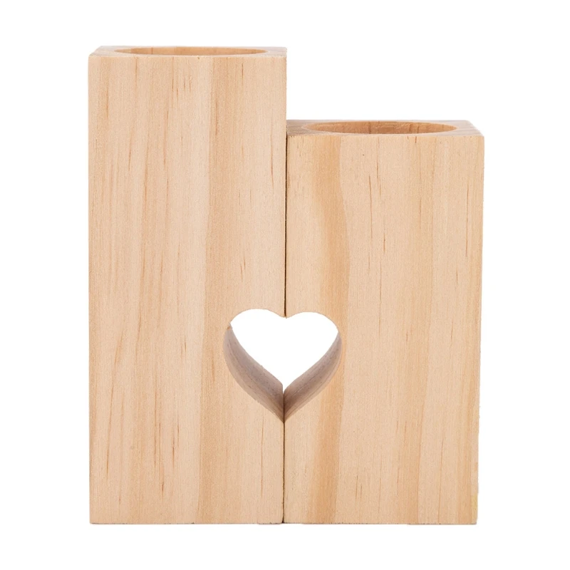 

Rustic Heart Shaped Wooden Candlestick Candle Holder Shelf Valentine's Day Wedding Decorations Craft