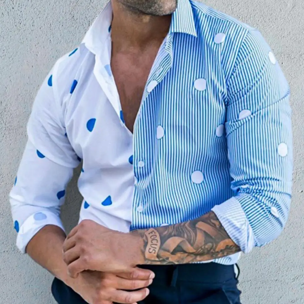 

Shirt Slim Fit Tops Shirts Western Turn-down Collar Business Shirt T-shirt Polka Dot Stripe Single-breasted Men Top Spring Tees