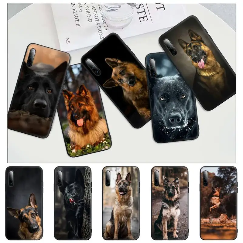 

German Shepherd Dog Black Rubber Phone Cover For Huawei P9 P10 P20 P30 P40 Lite Pro P Smart 2019 2020 Case