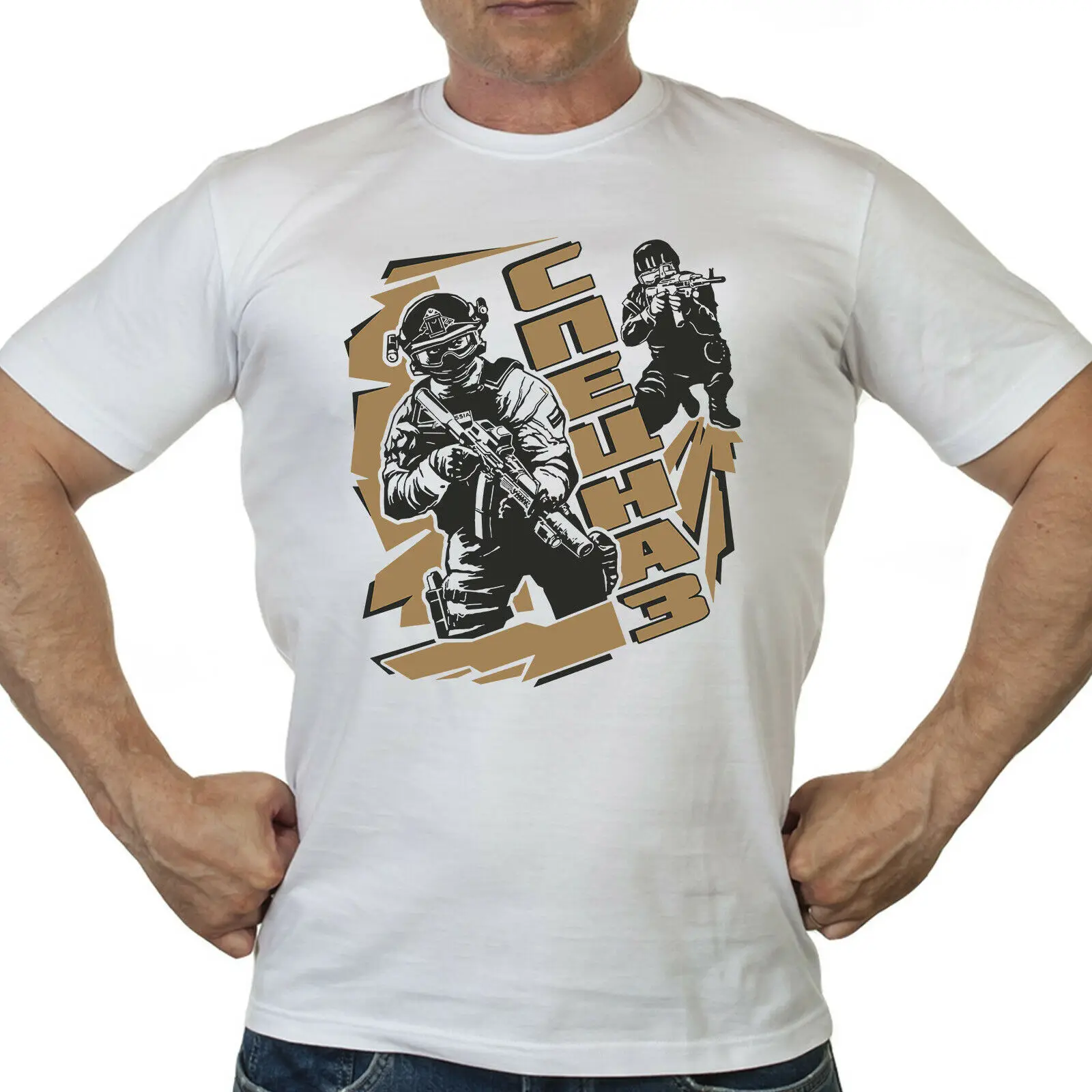 Футболка спецназ России мужская хлопковая с О-образным вырезом и коротким