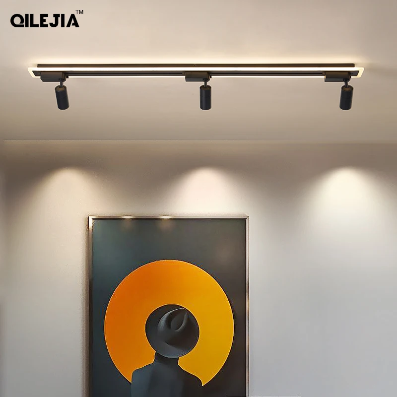 Modern Led Track Ceiling Lights For Home Background Wall Living Room Freely Collocation Lighting Black Iron Body Lamps 220V
