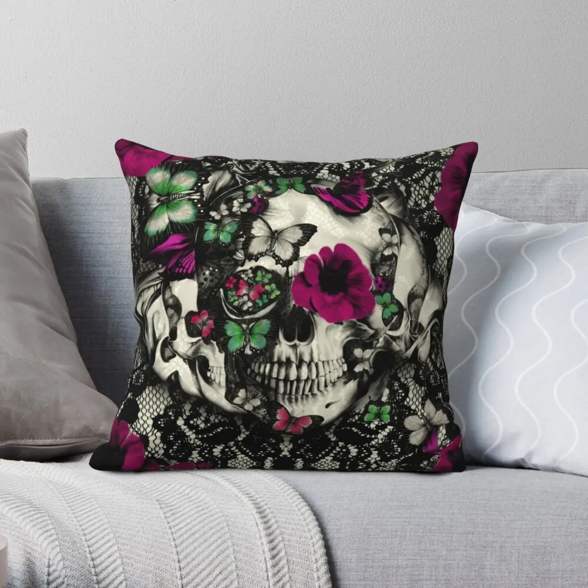 

Victorian Gothic Lace Skull Square Pillowcase Polyester Linen Velvet Creative Zip Decor Sofa Cushion Cover Wholesale 45x45