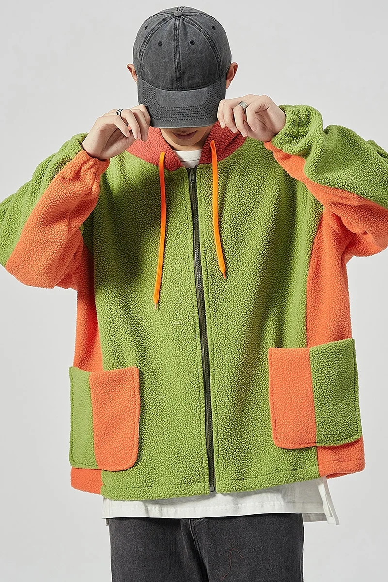 

2020 Autumn Mens Fleece Sweatshirt Men Fashion Warm Hooded Outwear Mens Hip Hop Loose Cardigan Male Patchwork Oversized Hoodies