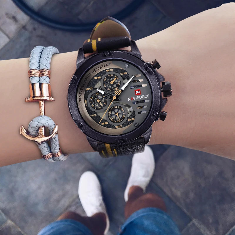 

2021 NAVIFORCE New Top Luxury Brand Mens Watches Water Resistance Complete Calander Quartz Watch Man Sport Leather Wrist Watch