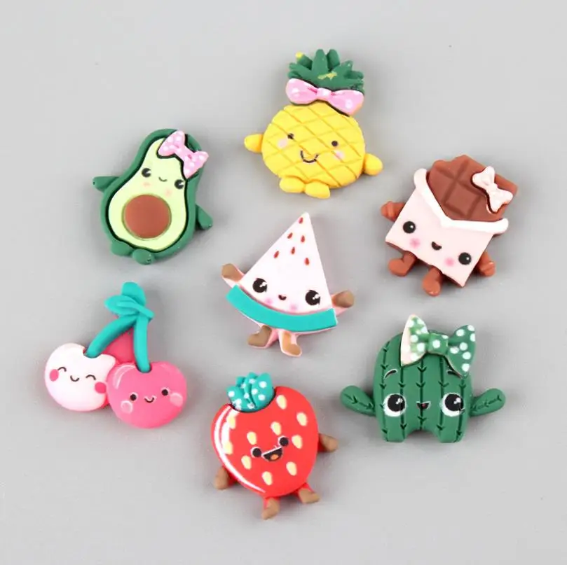 Оптовая торговля! Kawaii каучук мультфильм фрукты поделки плоская спина Кабошон