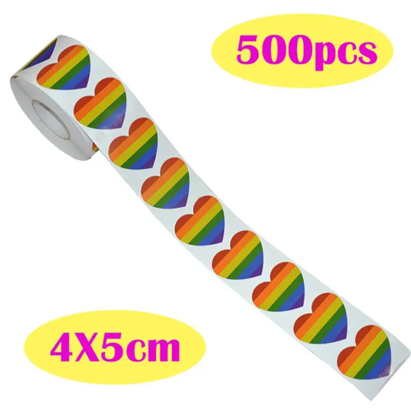 

500 Pieces Gay Pride Rainbow Stickers on a Roll, Support LGBT Causes, Heart Shaped (Heart)