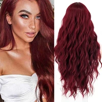 werd long wavy wine red synthetic wig womens heat resistant natural half part cosplay party lolita wig