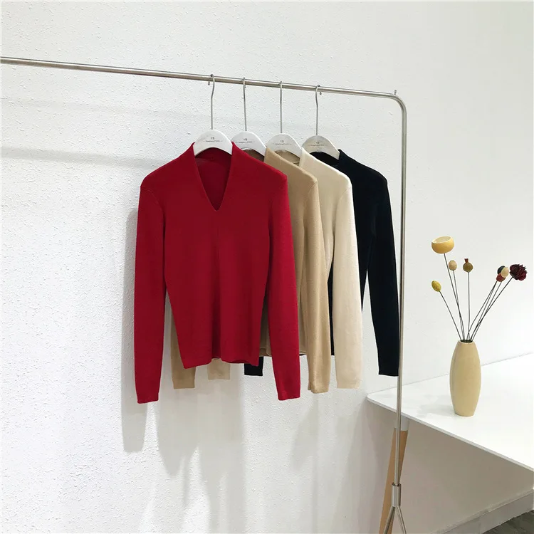 

Women's Sweaters Knitted Long Sleeve Winter Spring Vintage Elegant Sexy V-neck Casual Pullovers Solid Sweater Tops French