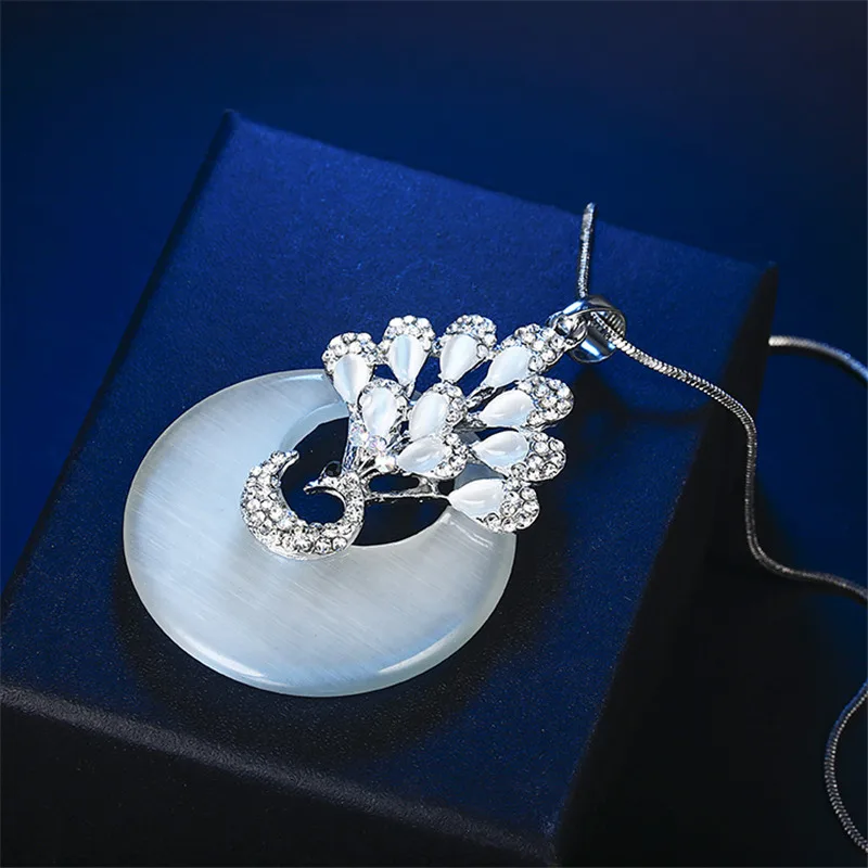 75 см длина Роскошный белый синтетический опал ожерелье с Фениксом Длинная