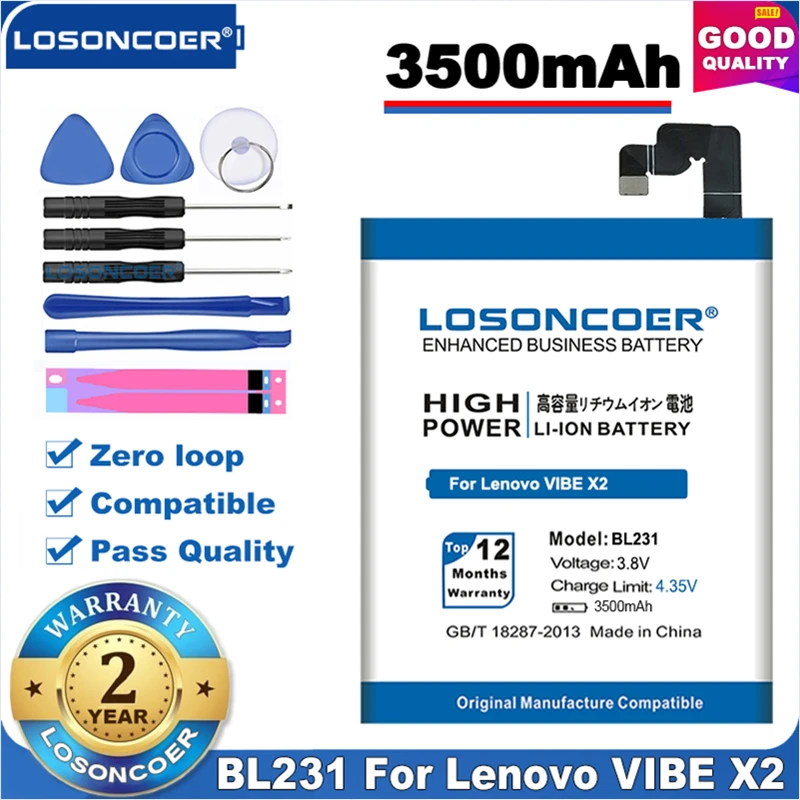 100% Оригинальный LOSONCOER 3500 мА/ч Высококачественный аккумулятор BL231 для Lenovo VIBE X2