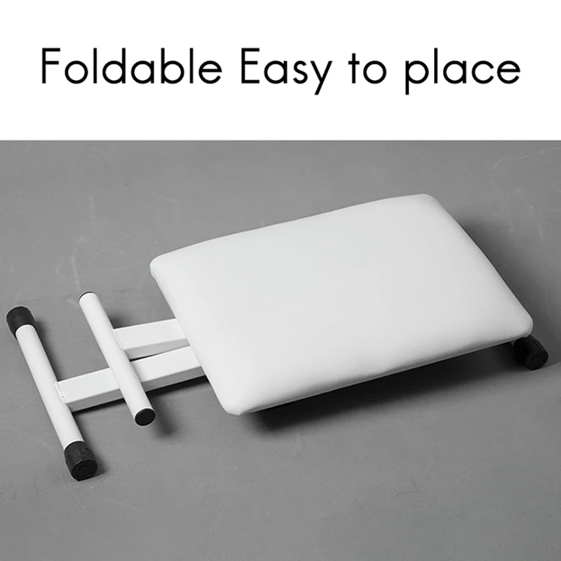 

White Piano Keyboard Bench Adjustable Folding Leather Piano Seat Chair Pouf Ottoman Stool X Frame Piano Music Bench