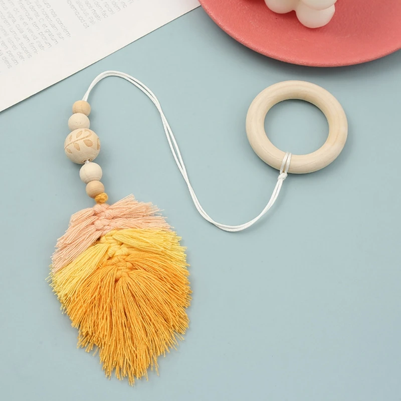 

5 Pcs/Set Baby Gym Frame Pendant Knitting Leaf Tassel Wooden Ring Teether Rattle Infants Newborn Teething Nursing Molar