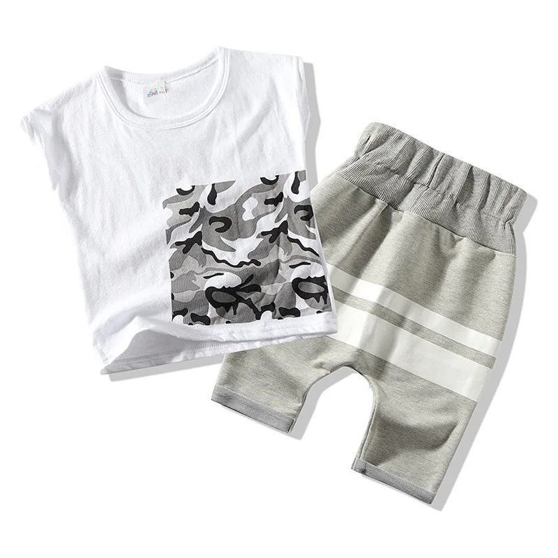 

Boys' Suit 2021 Spring Summer New Children's Wear Short Sleeve Black and White Camouflage Harem Casual Suit