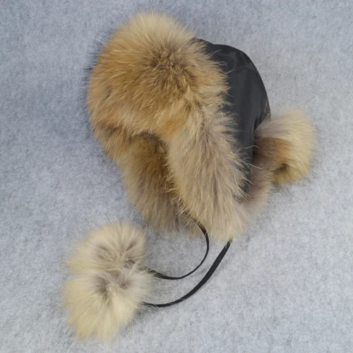 raccoon fur Лидер продаж Для женщин с натуральным лисьим мехом российские шапки-ушанки Зимние толстые теплые уши Мода бомбардировщик шляпа леди из натуральной шапка из меха лисы - Цвет: raccoon fur