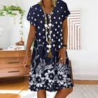 Женское летнее платье в горошек, с цветочным принтом, в стиле пэчворк, свободное, с V-образным вырезом и коротким рукавом, пляжный сарафан, размера плюс #25