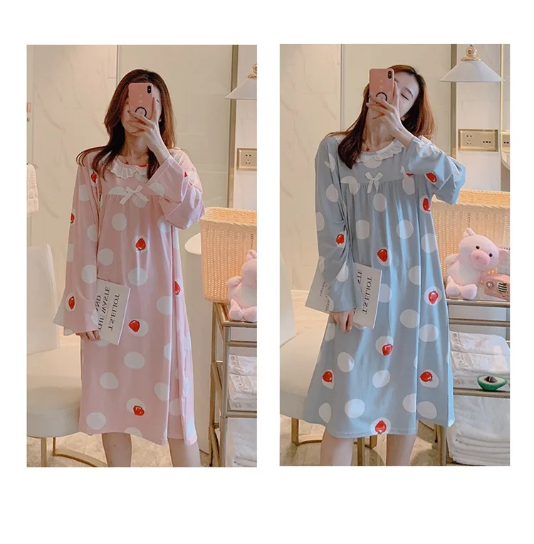 Spring Autumn Casual Plaid Cotton Nightgowns for Women Long Sleeve Loose Night Dress Home Dress Sleepwear Nightdress Nighty