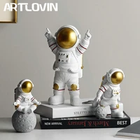 resin astronaut figurines fashion spaceman with moon sculpture decorative miniatures cosmonaut statues gift for man boyfriend