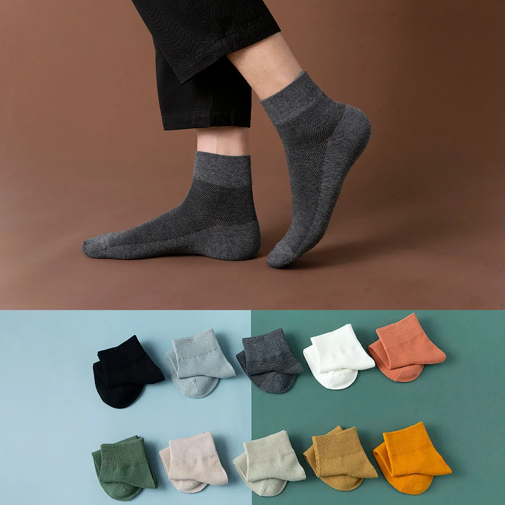 Men's Summer Mesh Breathable Cotton Shallow Mouth Solid  High-quality Color Casual Socks Wholesale 10 Pair