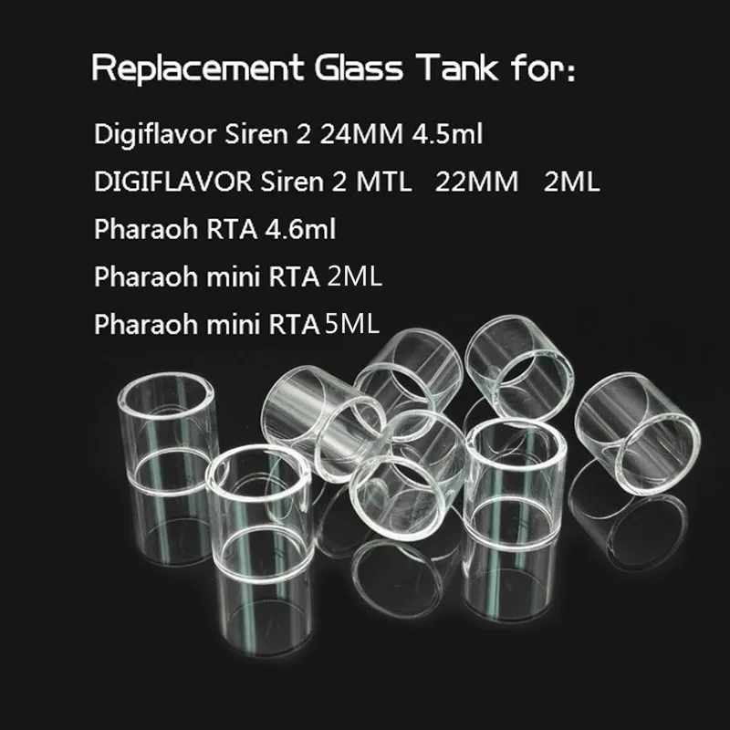 

2pcs YUHETEC Glass Tank For Digiflavor Siren 2 GTA 24MM 4.5ml/Siren2 MTL 22MM 2ML/Pharaoh RTA 4.6ml/Pharaoh Mini RTA glass tube