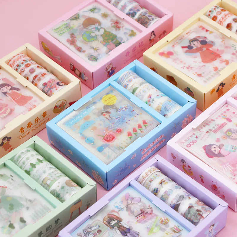 

Stationery Matte and Paper Tape Creative Cartoon Girl Hand Account Diy Diary Decoration Material Hand Account Tape Sticker Set