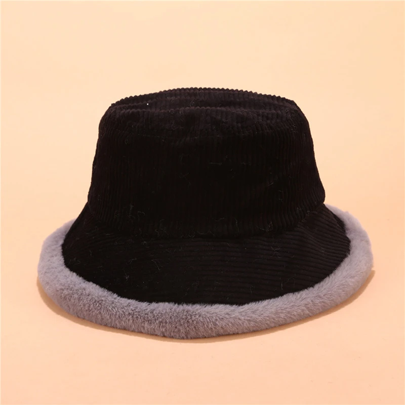 

2021 Autumn Winter Bucket Hats Women Corduroy Panama Hat Thick Warm Plush Fisherman Cap For Girl Crimping Basin Hat Kapelusz