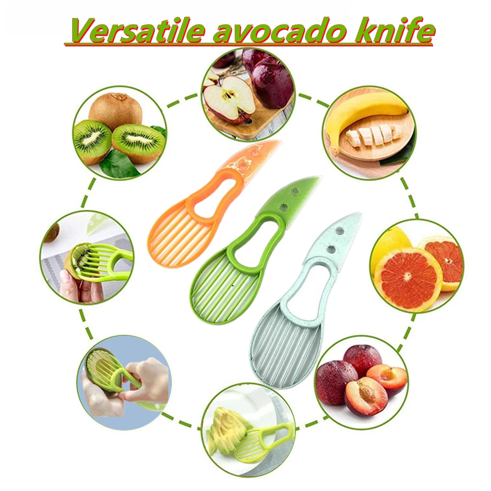 

Многофункциональный нож 3 в 1 для резки авокадо, фруктов, Овощечистка, резак, сепаратор, пластиковый нож, инструменты для овощей, кухонные гад...