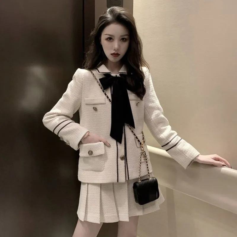 Женский твидовый комплект из двух предметов однобортный пиджак с бантом и