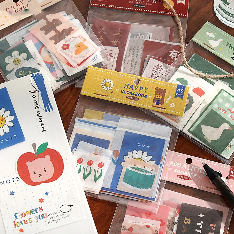 

40pcs/lot Cartoon Pattern Scrapbooking Stickers Pack Creative Phrase Stickers Collage Material For DIY Diary Journal Decoration