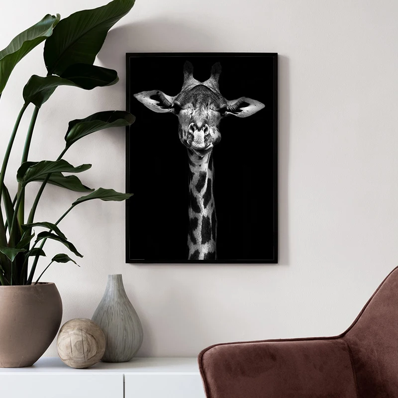 Искусство на холсте фотография черно-белый жираф слон для гостиной настенное