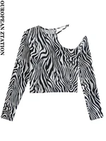 women 2022 sexy fashion off the shoulder zebra print t shirt vintage o neck long sleeve female tee shirts mujer
