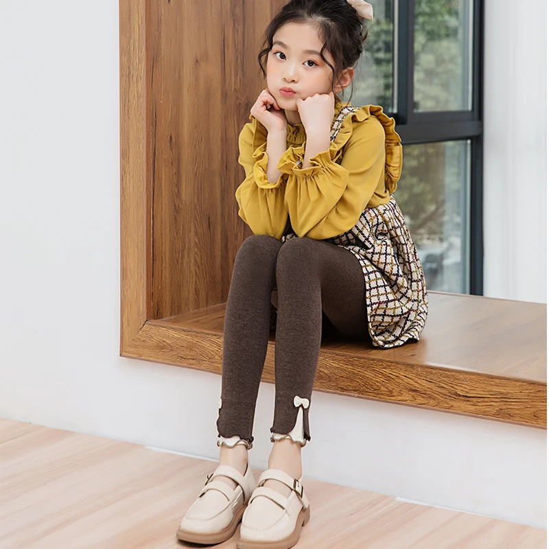 Children's side bowknot double layer fungus side cropped trousers spring and autumn cotton leggings princess western style images - 6