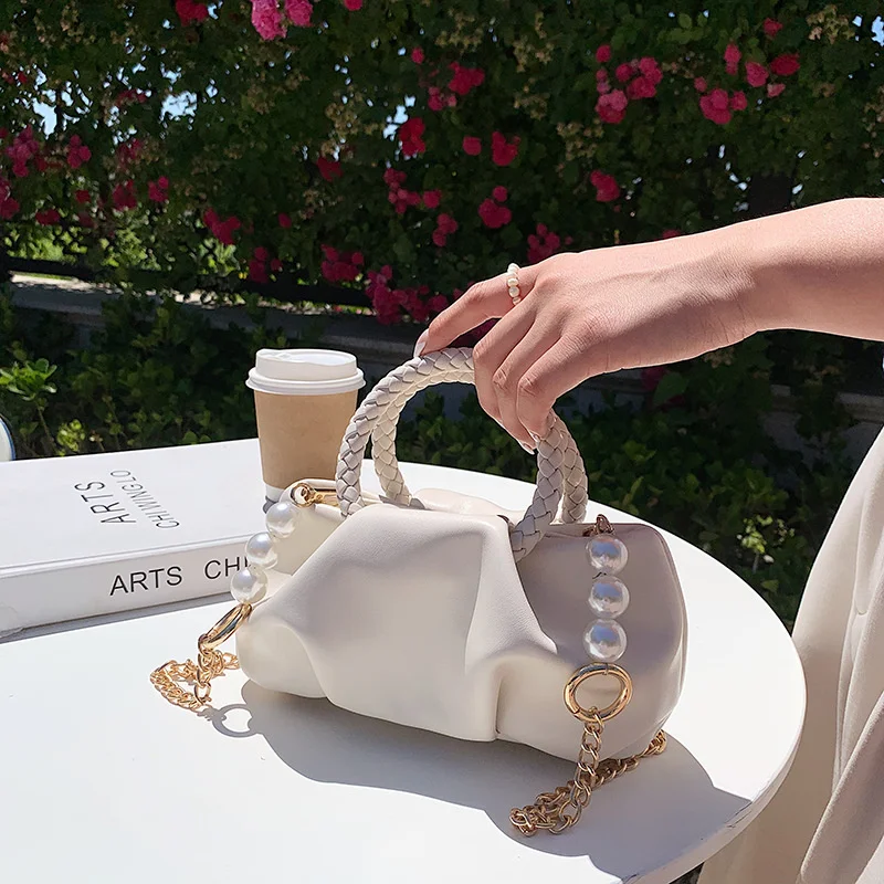 

Handbag Fashion Texture 2021Latest style Summer Crossbody Bags Folds Pearl Chain Western Tsyle One-Shoulder Messenger Cloud bag