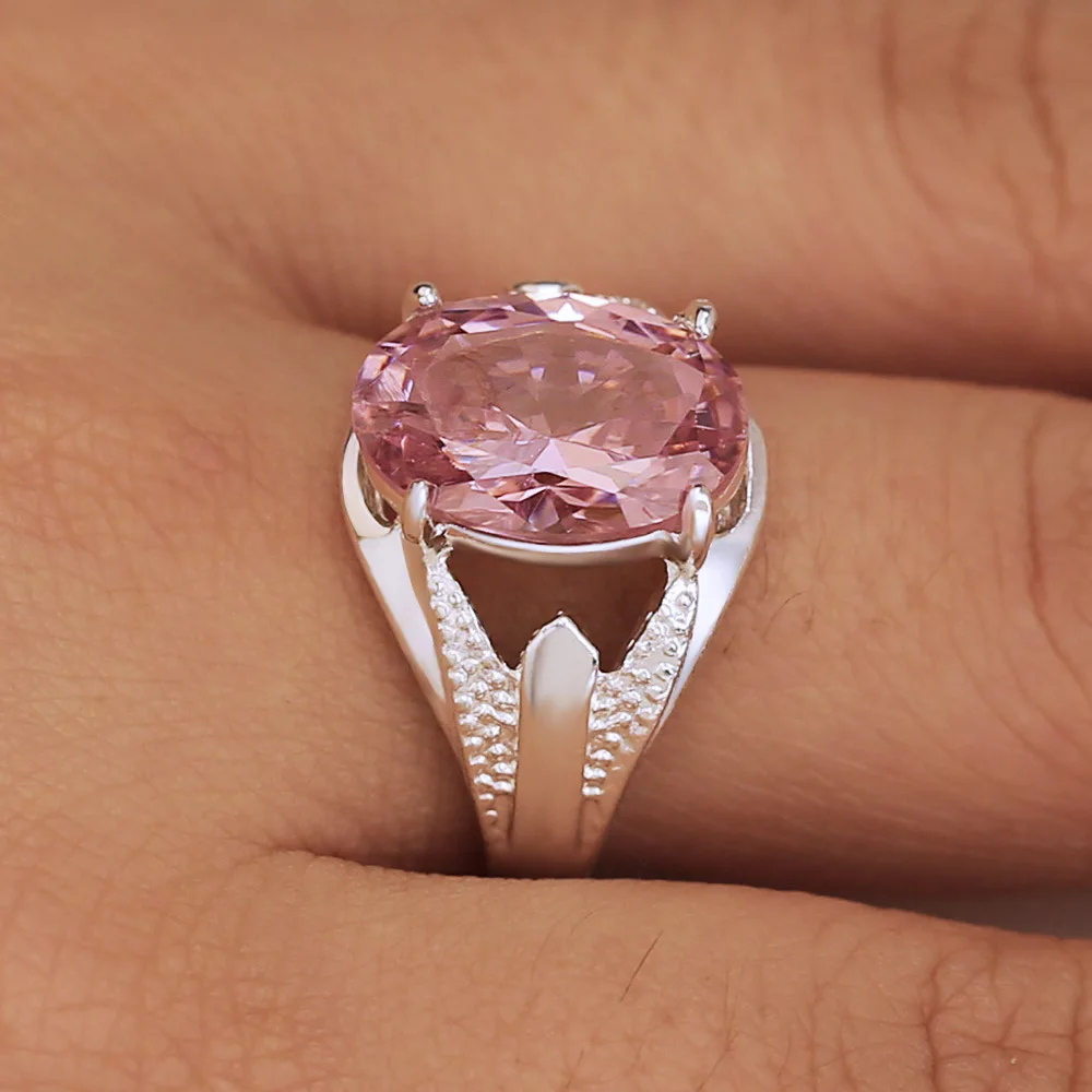 

Women Elegant Fashion Pink Stone Crystal Ring Wedding Engagement Trend Jewelry Gift