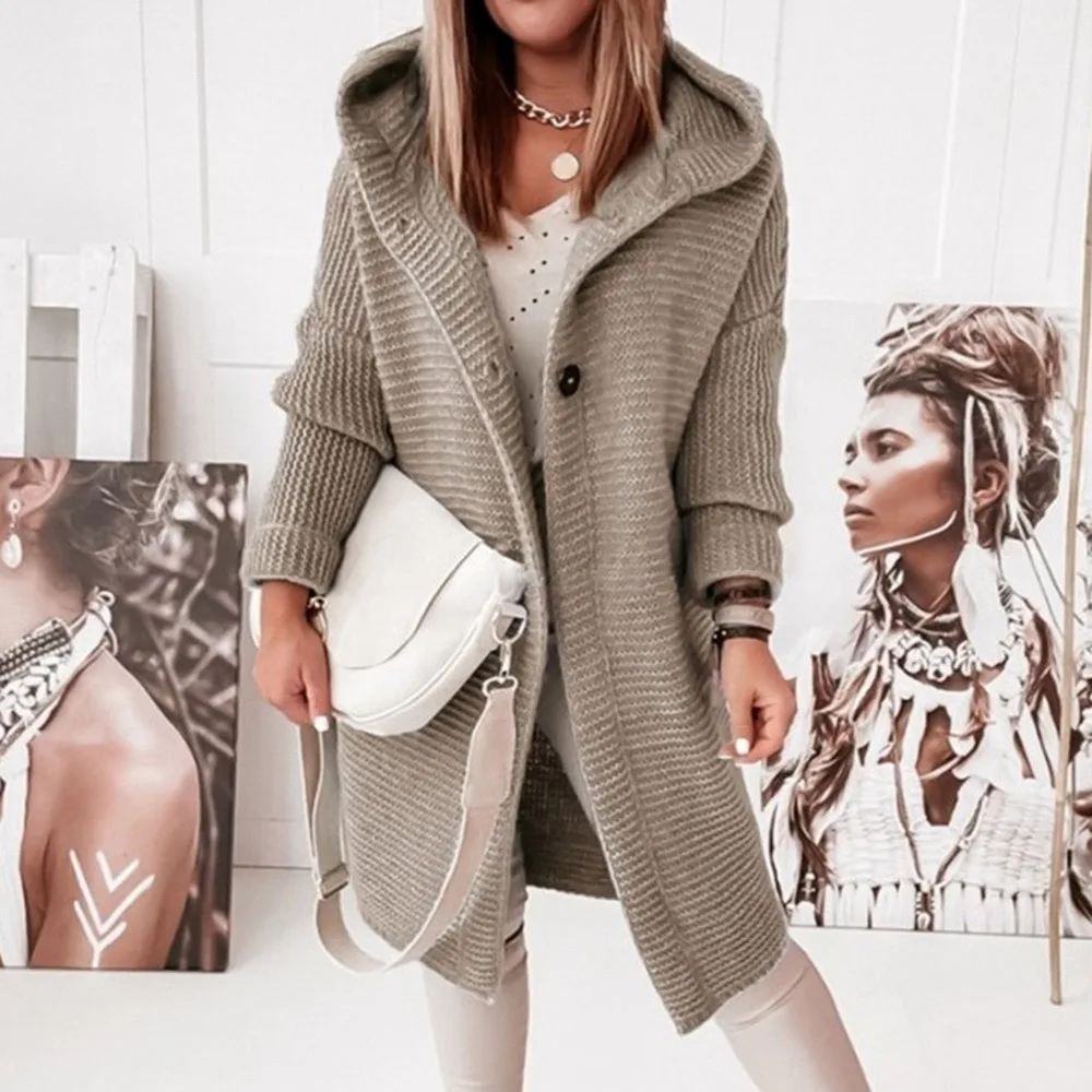 

Mid-length All-match Cardigan Women Korean Fashion Loose Batwing Sleeve Sweaters Autumn New Loose Hooded Sweater Women's Jacket