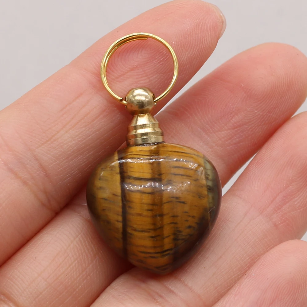 

22x33mm Pendant Natural Heart-Shaped Tiger Eye Stone Perfume Bottle Pendant for Jewelry Making Charm DIY Necklace Accessories