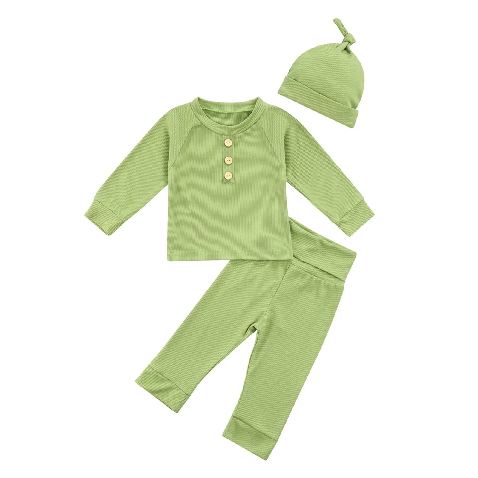

3Pcs Baby Fall Tracksuit, Solid Color Long Sleeves Pullover + Elastic Waist Pants + Hat Suit for Toddler Girls, Boys, 0-2 Years