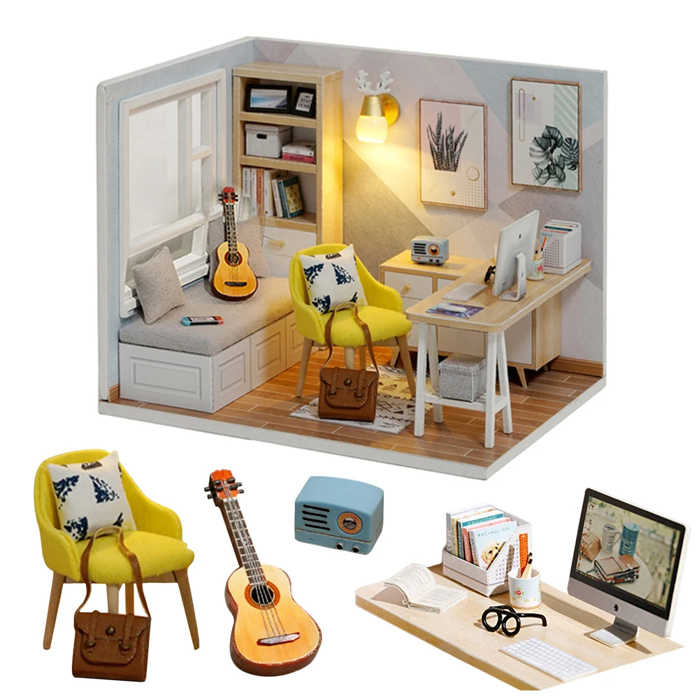 

Миниатюрный Кукольный дом для самостоятельной сборки, деревянная мебель 3D, кукольный дом ручной работы, игрушки для детей, подарки QT-007